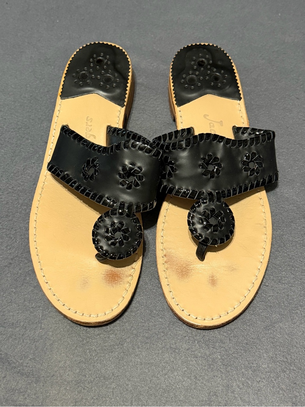 Jack Rogers Black Leather Toe-Ring Slide Flat Sandals Shoes